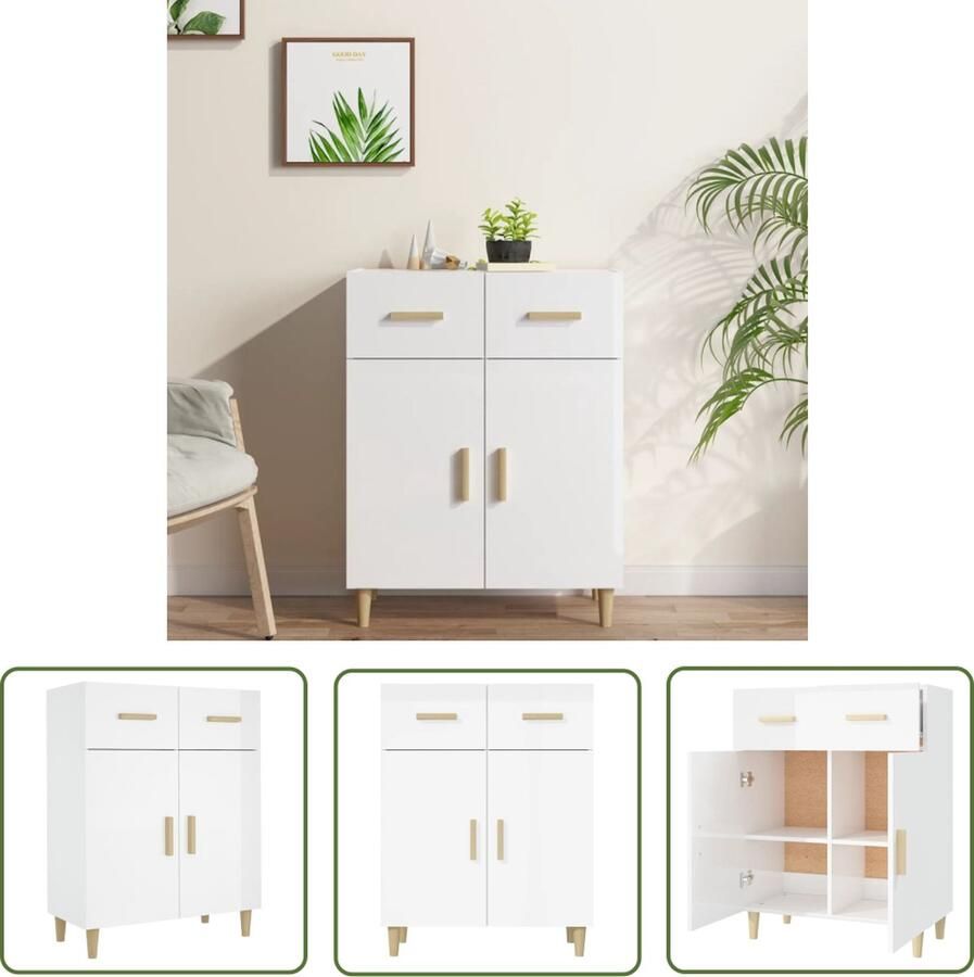 The Living Store Dressoir Buffetkast 69.5 x 34 x 89 cm Hoogglans Wit