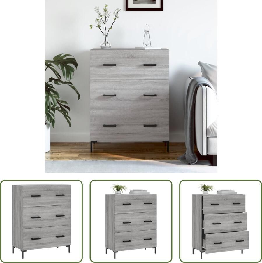 The Living Store Dressoir 69 5x34x90 cm bewerkt hout grijs sonoma eikenkleurig Dressoir Buffetkast Houten Kast Grijze Kast Salontafel