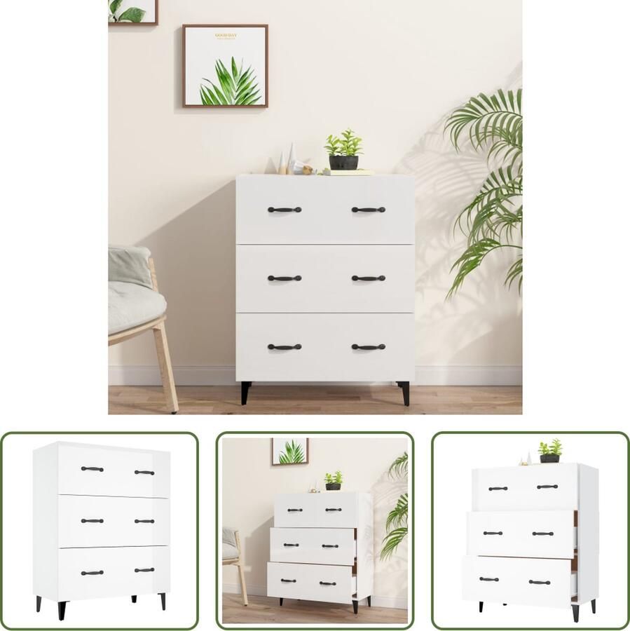 The Living Store Dressoir 69 5x34x90 cm bewerkt hout hoogglans wit Dressoir Buffetkast Hoogglanss Wit Houten Dressoir Salontafel