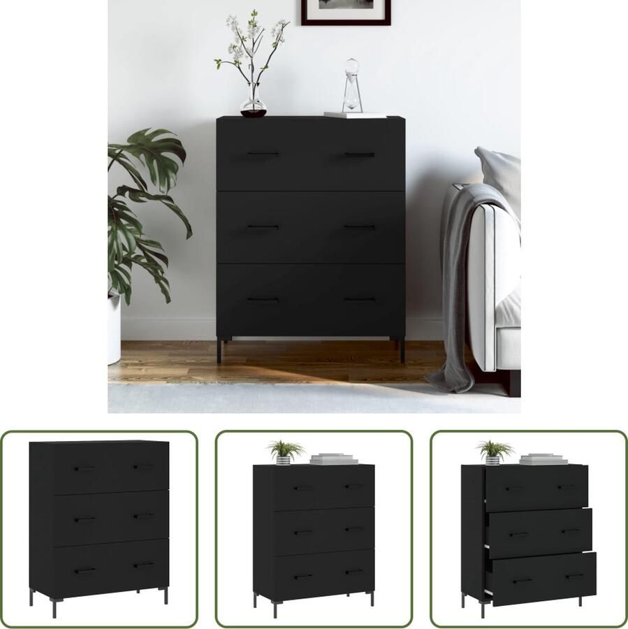 The Living Store Dressoir 69 5x34x90 cm bewerkt hout zwart Dressoir Buffetkast Kast Houten Dressoir Zwarte Dressoir