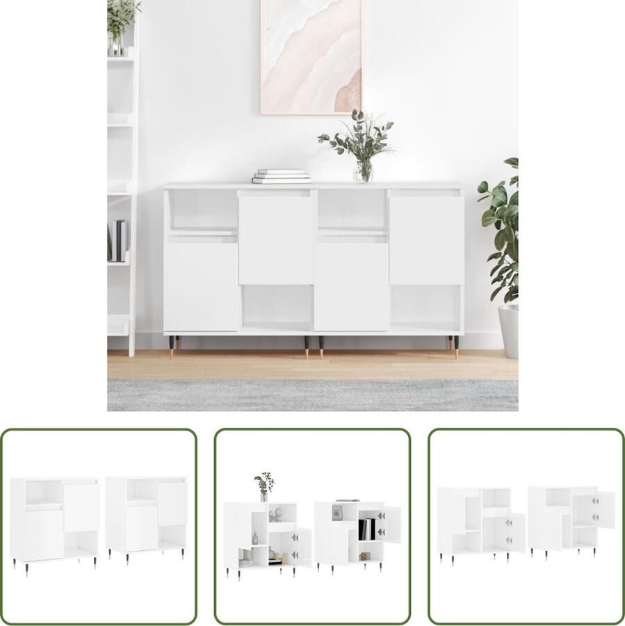 The Living Store Dressoirs 2 st bewerkt hout hoogglans wit Dressoir Commode Vintage Dresser Meubels Salontafel