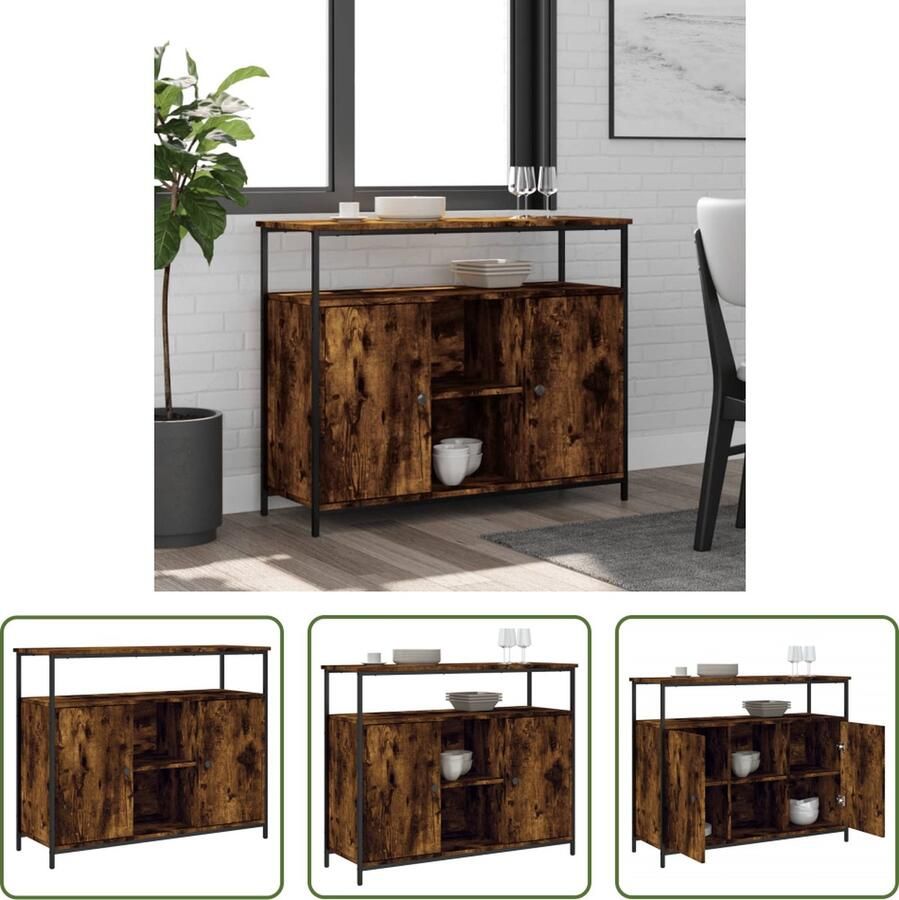 The Living Store Dressoir 100x35x80 cm bewerkt hout gerookt eikenkleurig Dressoir Vintage Dressoir Houten Dressoir Landelijk Dressoir Opbergkast - Foto 2