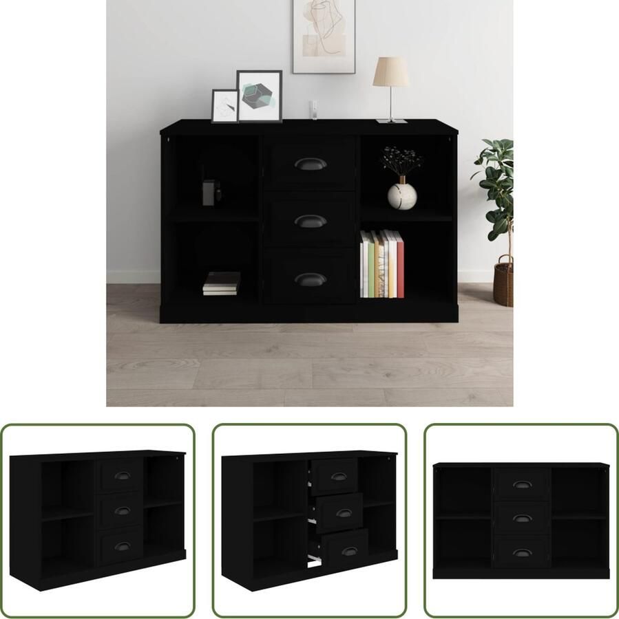 The Living Store Dressoir 104 5x35 5x67 5 cm bewerkt hout zwart Dressoir Bijzettafel Kast Zwarte Kast Houten Dressoir