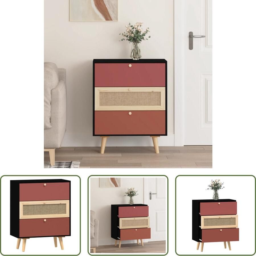 The Living Store Dressoir Classic bijzetkast 60 x 30 x 75 cm bewerkt hout meubel met 3 lades - Foto 2