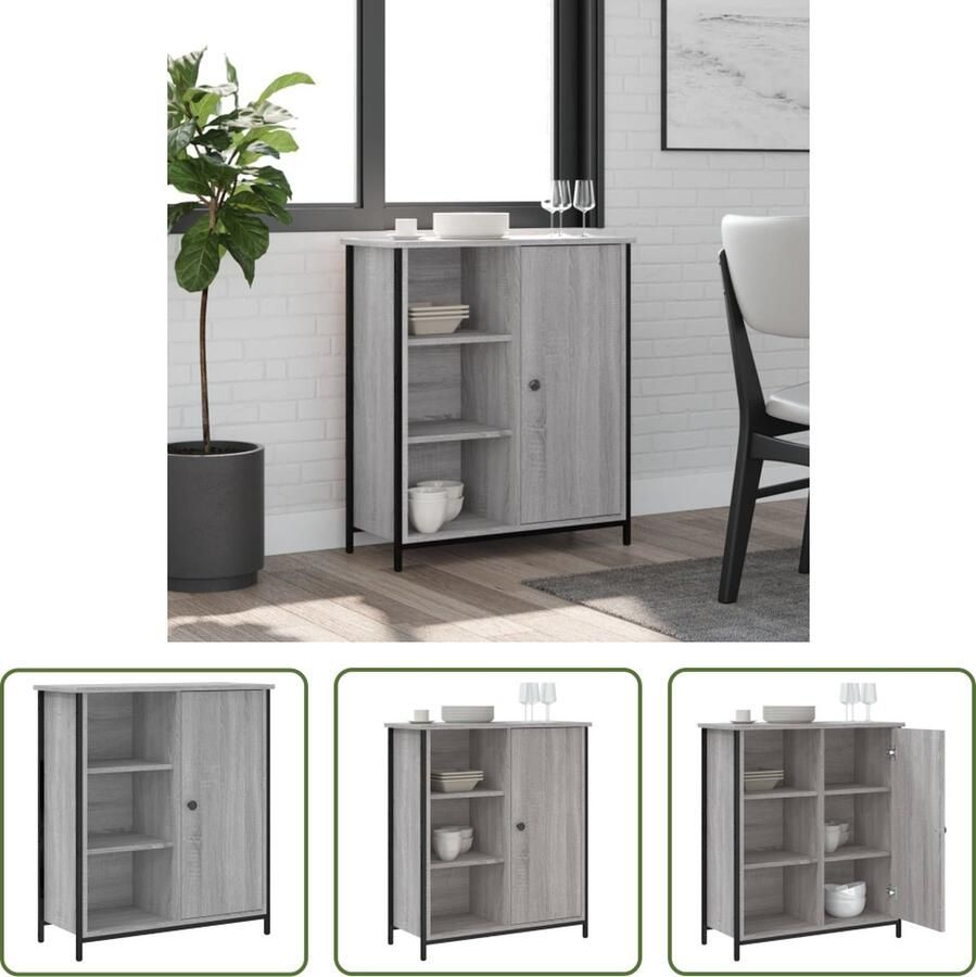 The Living Store Dressoir 70x30x80 cm bewerkt hout grijs sonoma Dressoir Bijzettafel Kast Opbergkast Salontafel