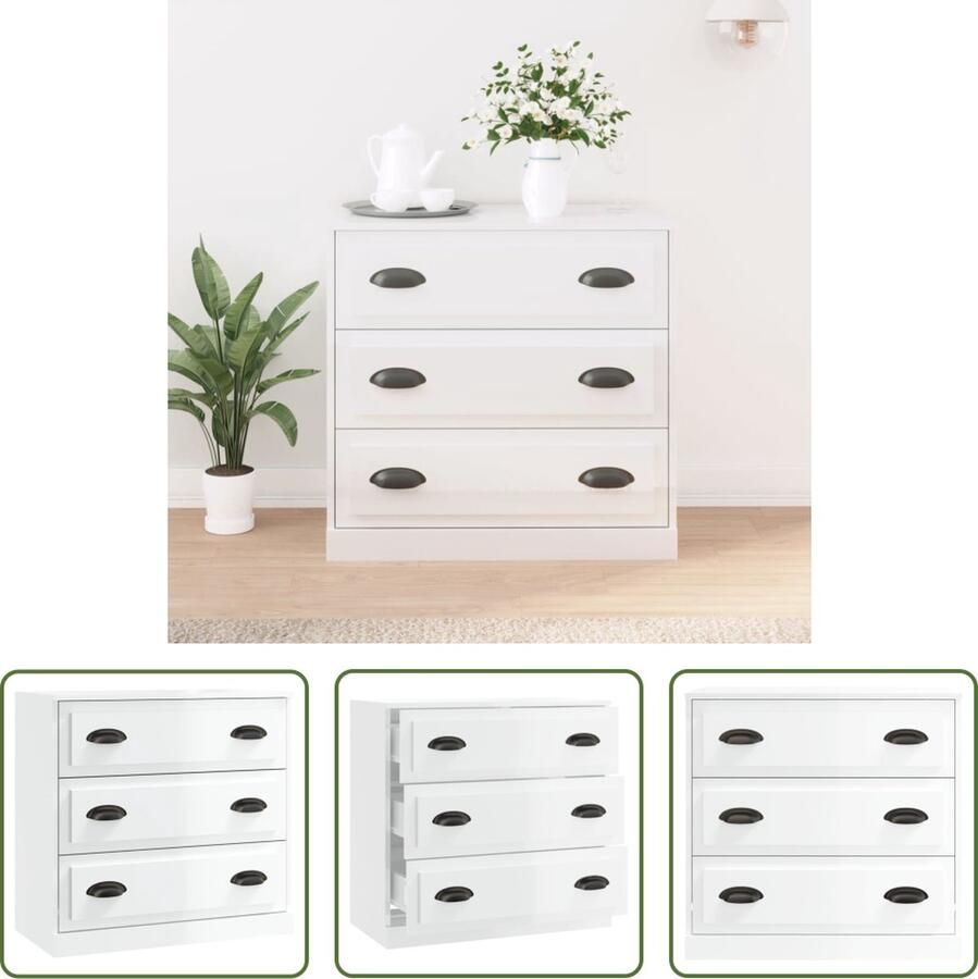 The Living Store Dressoir 70x35x67 5 cm bewerkt hout hoogglans wit Dressoir Bijzetkast Kast Houten Dressoir Witte Dressoir