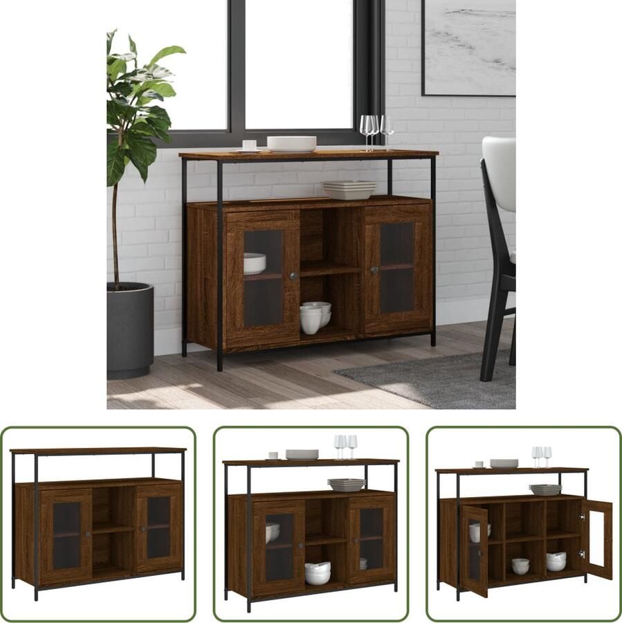 VidaXL Dressoir 100x35x80 cm bewerkt hout bruin eikenkleur Dressoir Houten Dressoir Bruine Dressoir Vintage Dressoir Landelijk Dressoir