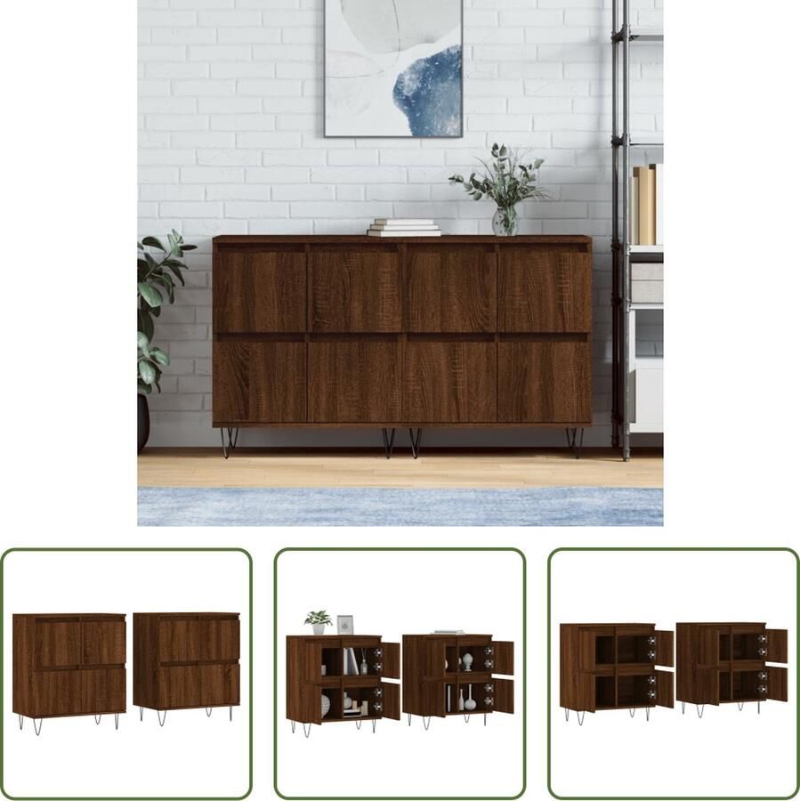 The Living Store Dressoir Classic Bruineiken 120 x 35 x 70 cm Duurzaam hout en metaal