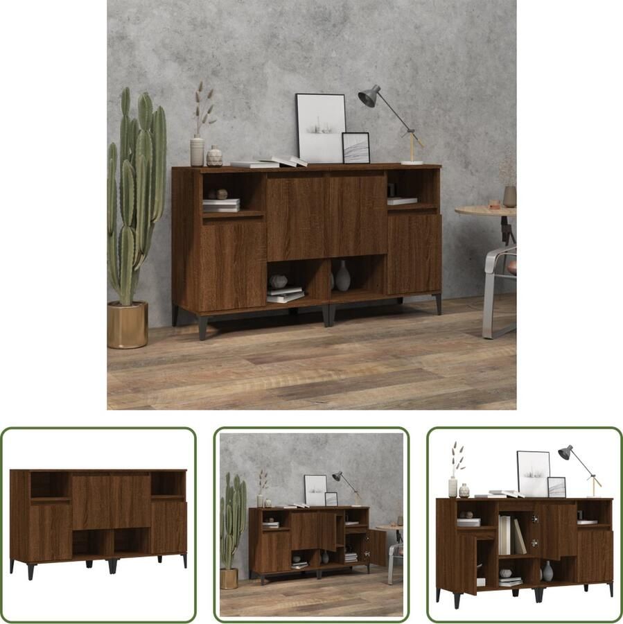 The Living Store Dressoir Classic Bruineiken 60 x 35 x 70 cm Bewerkt hout en metaal