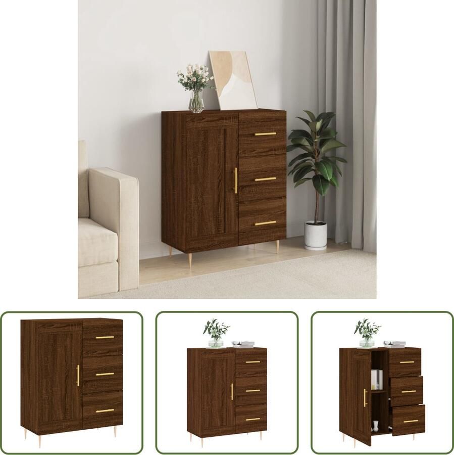 The Living Store Dressoir 69 5x34x90 cm bewerkt hout bruin eikenkleur Dressoir Houten Dressoir Vintage Dressoir Landelijk Dressoir Bruine Eiken Dressoir - Foto 6