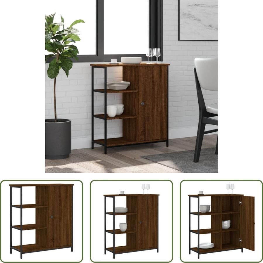 The Living Store Dressoir 70x30x80 cm bewerkt hout bruin eikenkleur Dressoir Kast Opbergruimte Houten Dressoir Vintage Dressoir