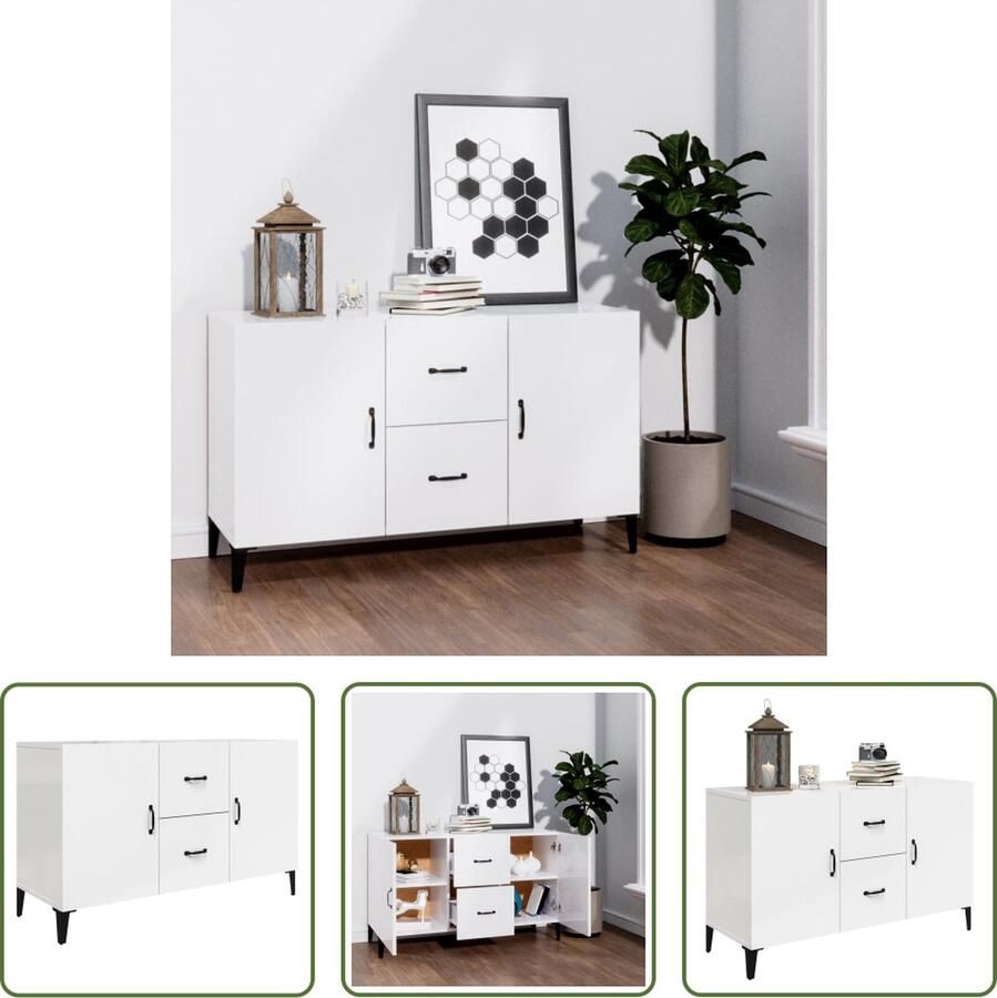 The Living Store Dressoir 100x36x60 cm bewerkt hout hoogglans wit Dressoir Buffetkast Houten Dressoir Vintage Dressoir Landelijk Dressoir