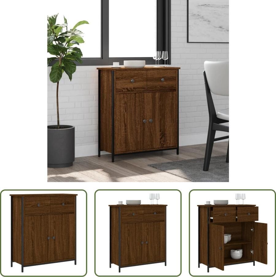 The Living Store Dressoir 70x30x80 cm bewerkt hout bruin eikenkleur Dressoir Kast Opbergkast Houten Dressoir Vintage Dressoir