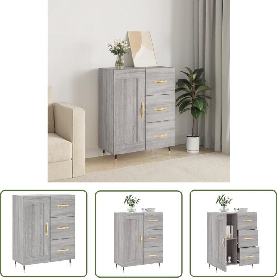 The Living Store Dressoir Classic Grey Sonoma Eiken 69.5 x 34 x 90 cm Duurzaam bewerkt hout en metaal