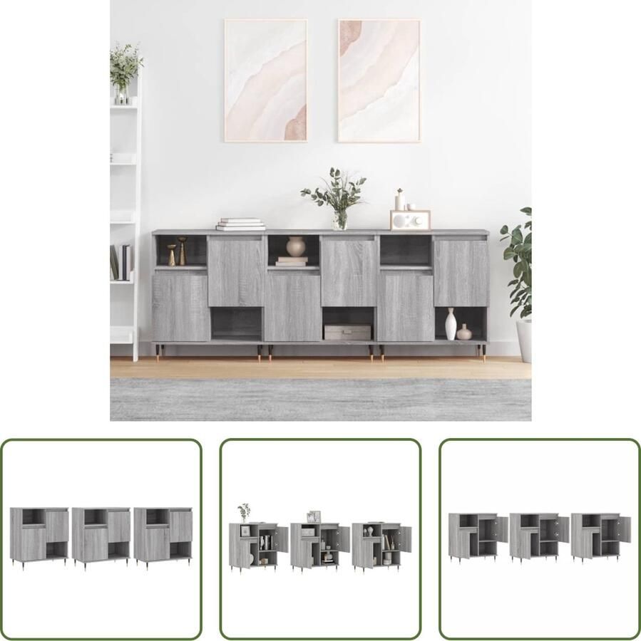 The Living Store Dressoirs 3 st bewerkt hout grijs sonoma eikenkleurig Dressoir Grijze Dressoir Sonomaskleuren Dressoir Houten Dressoir Vintage Dressoir
