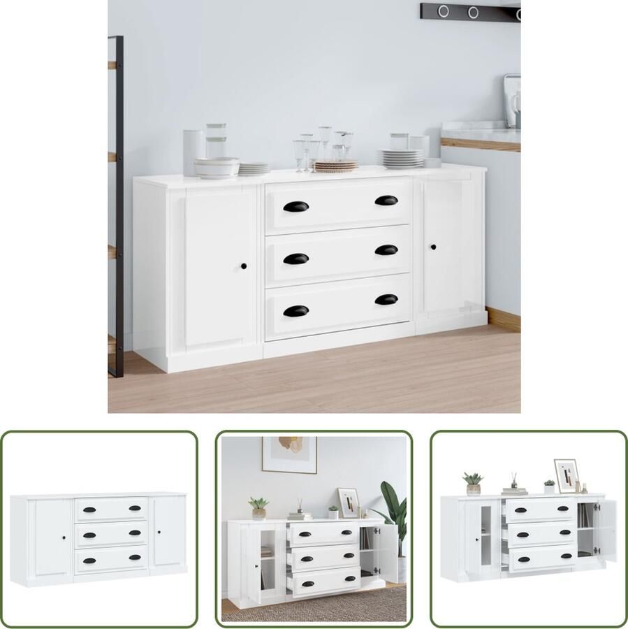 The Living Store Dressoir Classic Hoogglans wit 140 x 35.5 x 67.5 cm