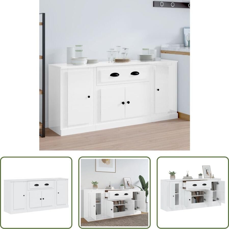 The Living Store Dressoir Classic Hoogglans Wit 145 x 35.5 x 67.5 cm Bewerkt Hout