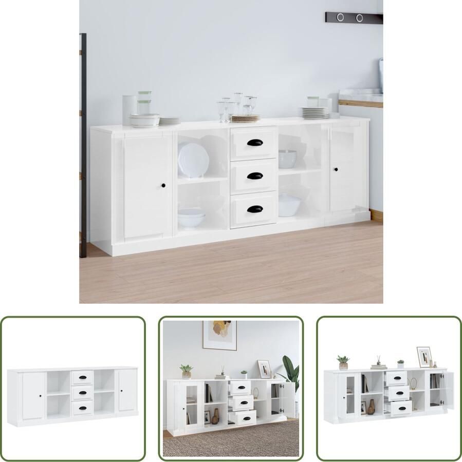 The Living Store Dressoir Classic Hoogglans wit 174.5 x 35.5 x 67.5 cm
