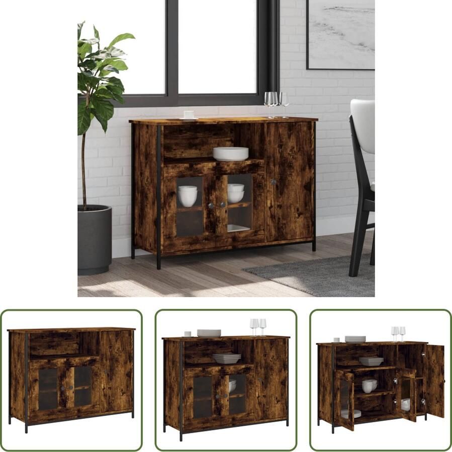 The Living Store Dressoir 100x35x75 cm bewerkt hout gerookt eikenkleurig Dressoir Commode Houten Dressoir Vintage Dressoir Landelijk Dressoir