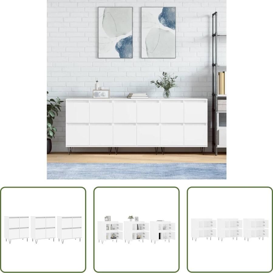 The Living Store Dressoirs 3 st bewerkt hout wit Dressoir Klassiek Meubel Houten Dressoir Wit Dressoir Opbergmeubel