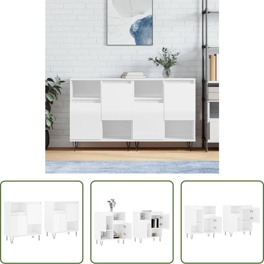 The Living Store Dressoirs 2 st bewerkt hout hoogglans wit Klassieke Dressoir Kopen Houten Dressoir White Dresser Vintage Dressoir