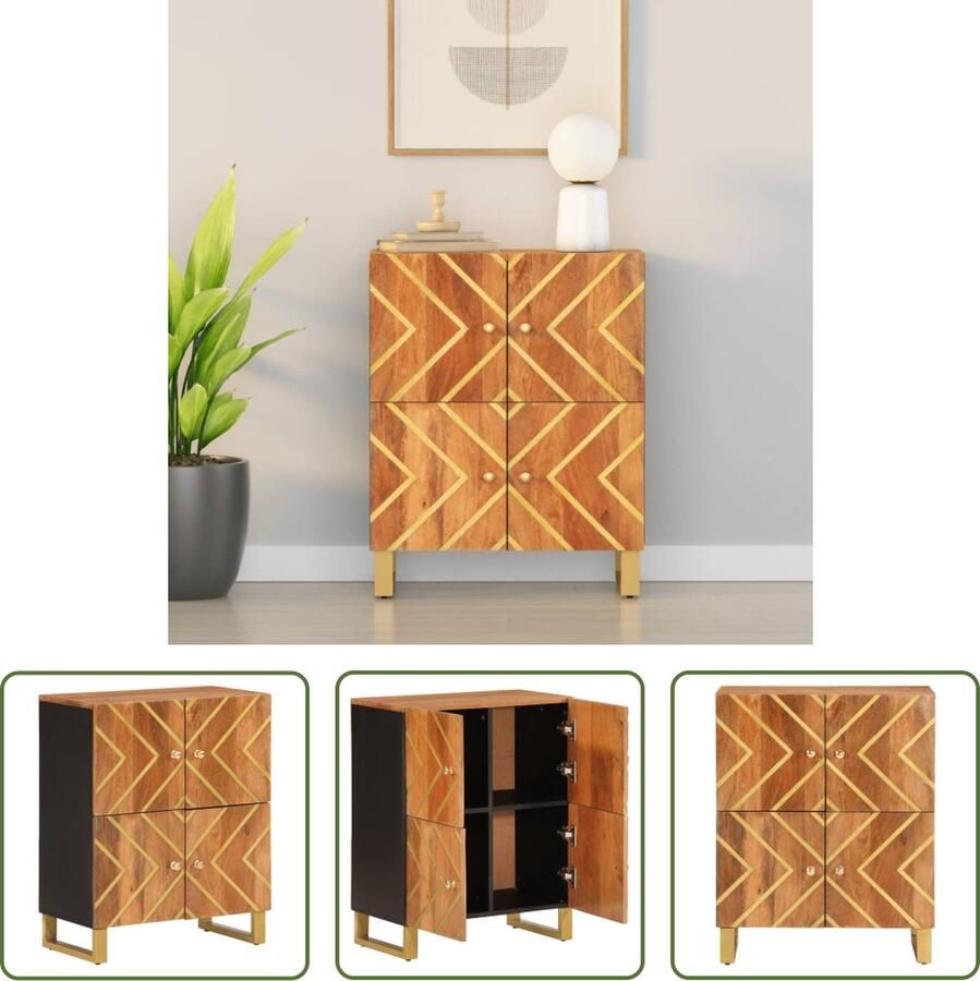 The Living Store Dressoir 60x33 5x75 cm massief mangohout bruin en zwart Dressoir Vintage Dressoir Houten Dressoir Mangohouten Dressoir Opbergkast