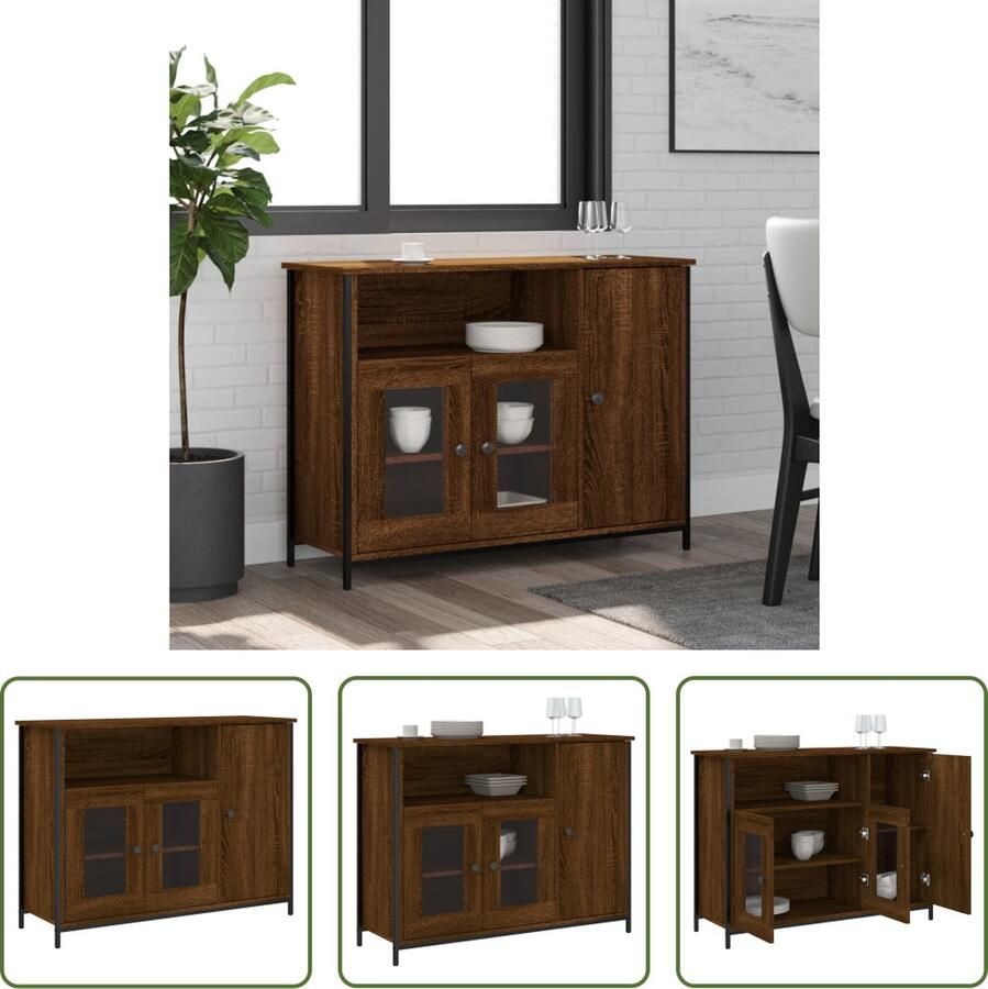 The Living Store Dressoir 100x35x75 cm bewerkt hout bruin eikenkleur Dressoir Opbergkast Salontafel Houten Dressoir Vintage Dressoir