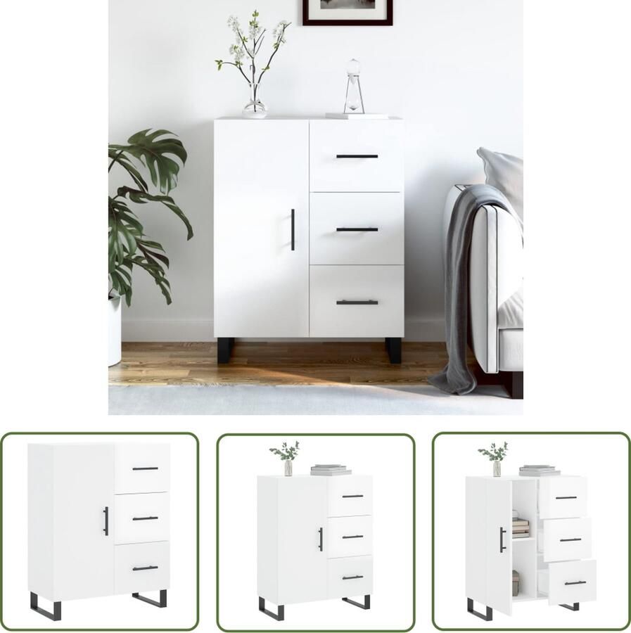 The Living Store Dressoir 69 5x34x90 cm bewerkt hout hoogglans wit Dressoir Klassiek Meubel Witte Dressoirs Houten Dressoir Opslagmeubel - Foto 3