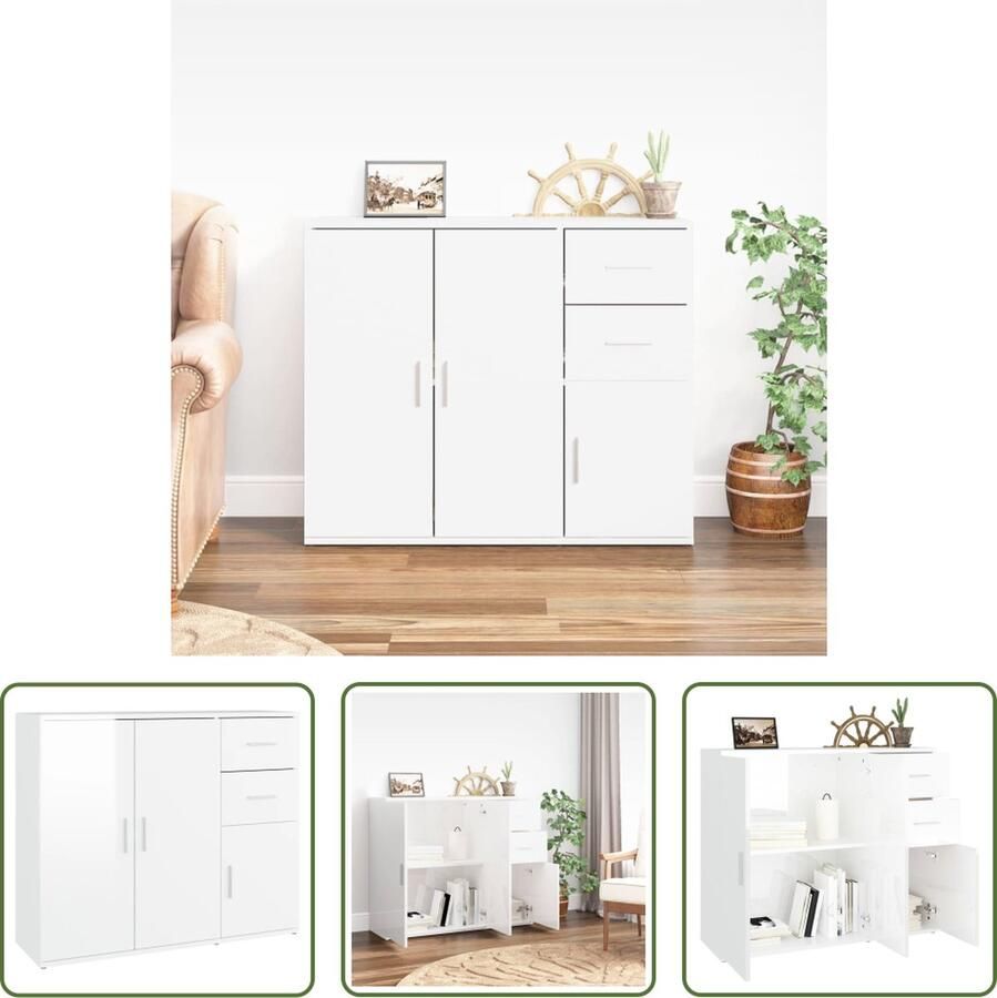 The Living Store Dressoir 91x29 5x75 cm bewerkt hout hoogglans wit Dressoir Commode Meubel Houten Dressoir Vintage Dressoir