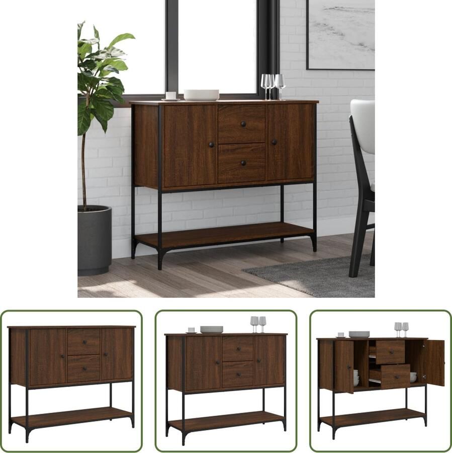 The Living Store Dressoir 100x36x85 cm bewerkt hout bruin eikenkleur Dressoir Houten Dressoir Vintage Dressoir Landelijk Dressoir Opbergkast