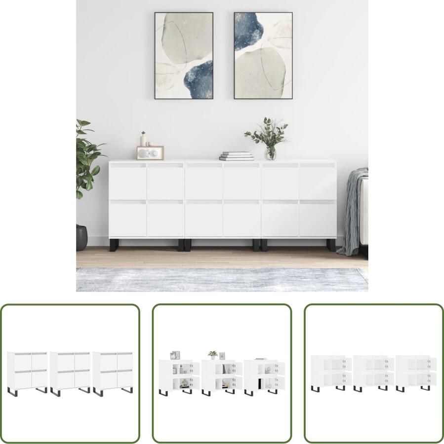 VidaXL Dressoirs 3 st bewerkt hout wit Dressoirs Witte Dressoirs Houten Dressoirs Vintage Dressoirs Salontafel