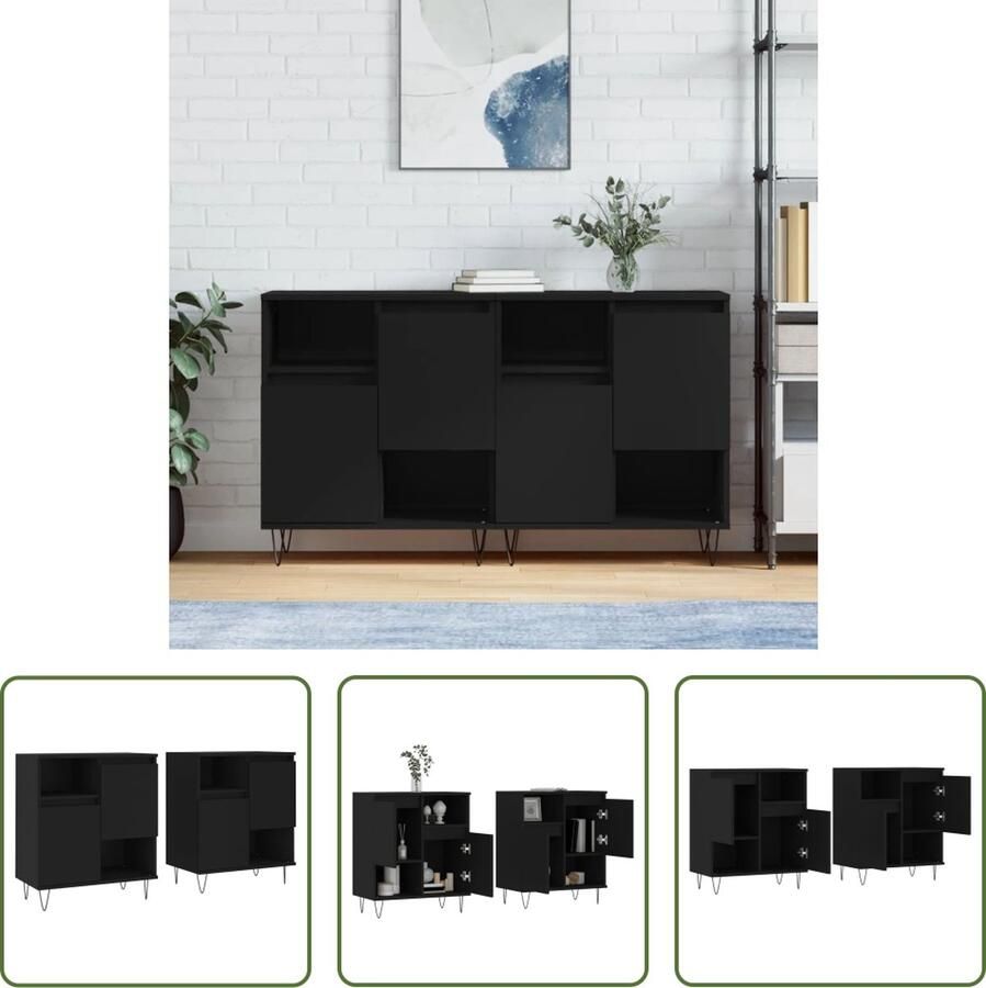 The Living Store dressoir Classic Zwart 120 x 35 x 70 cm Bewerkt hout en metaal