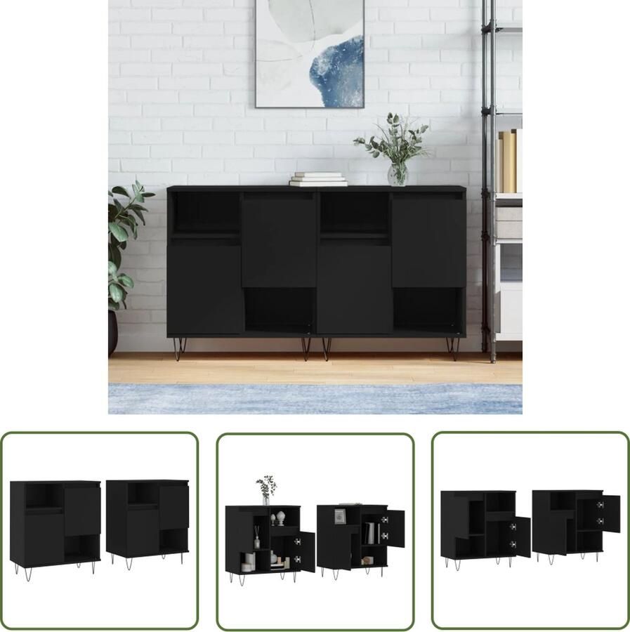 The Living Store Dressoirs 2 st bewerkt hout zwart Dressoir Zwarte Dressoir Houten Dressoir Vintage Dressoir Salontafel - Foto 2