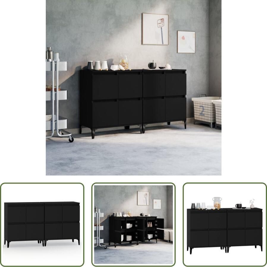 The Living Store Dressoir Classic Zwart 60 x 35 x 70 cm Duurzaam hout en metaal