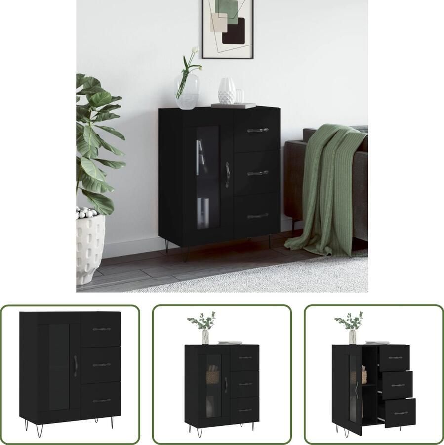 The Living Store Dressoir 69 5x34x90 cm bewerkt hout zwart Dressoir Zwarte Dressoir Houten Dressoir Vintage Dressoir Salontafel