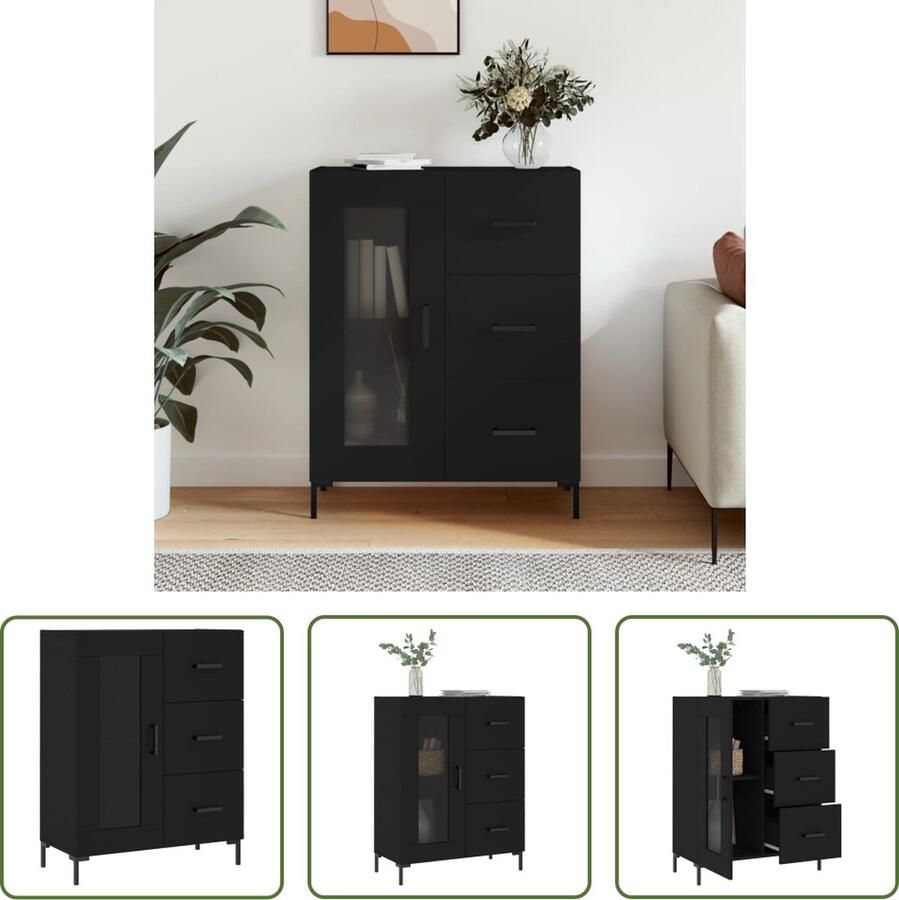 The Living Store Dressoir 69 5x34x90 cm bewerkt hout zwart Dressoir Klassieke Dressoirs Houten Dressoir Zwart Dressoir Vintage Dressoir - Foto 3