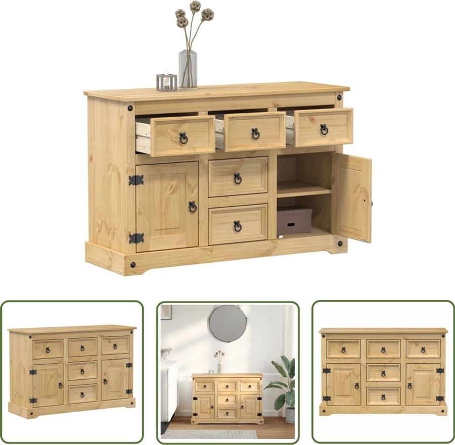 The Living Store Dressoir Corona 112x40x75 cm massief grenenhout Dressoir Opbergkast Grenoblehouten Kast Salontafel Vintage Dresser