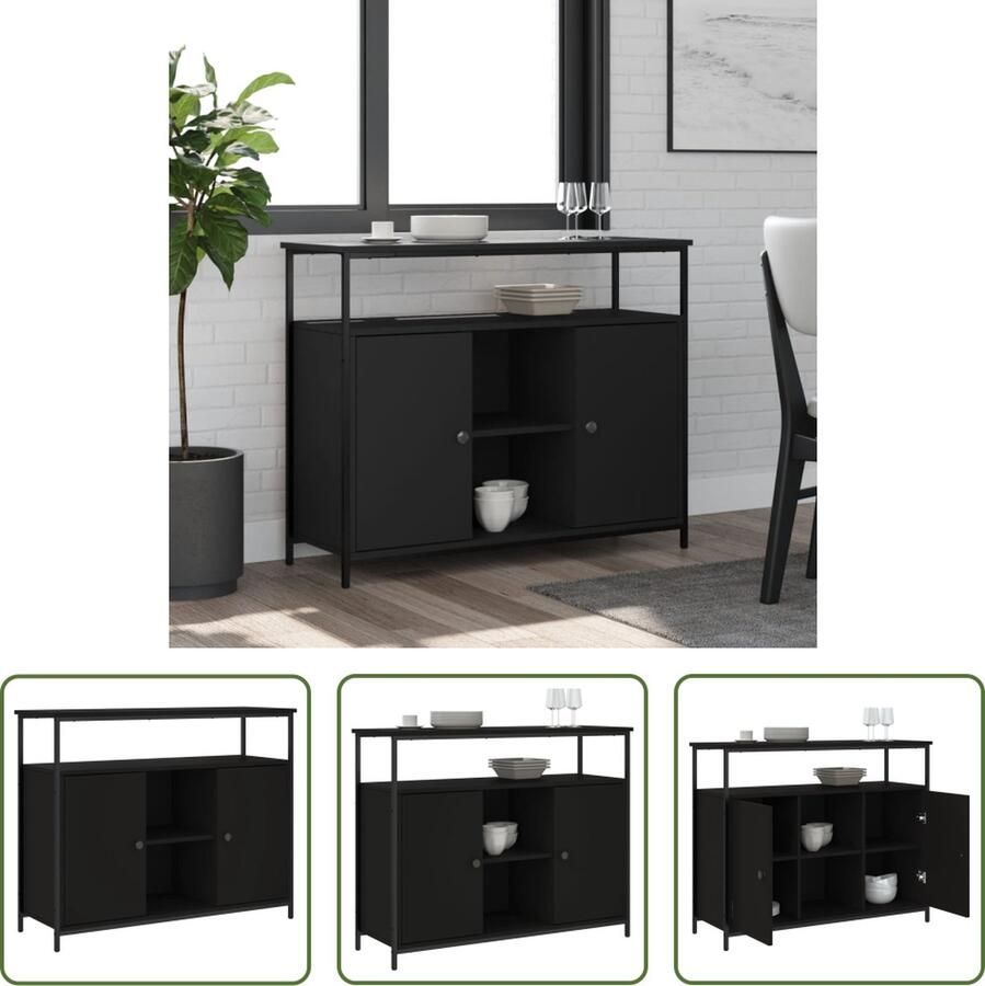 VidaXL Dressoir 100x35x80 cm bewerkt hout zwart Dressoir Houten Dressoir Zwarte Dressoir Modern Dressoir Vintage Dressoir