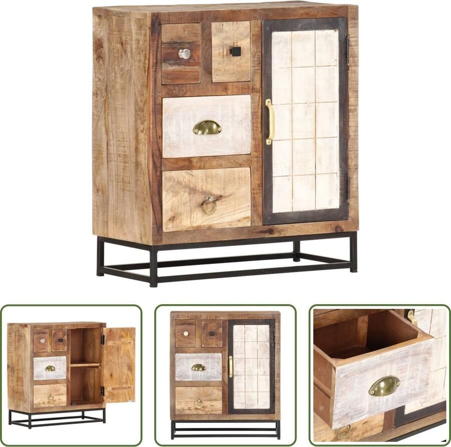 The Living Store Dressoir Gerecycled hout 60 x 30 x 70 cm Industriële stijl 4 lades 1 vak met deur