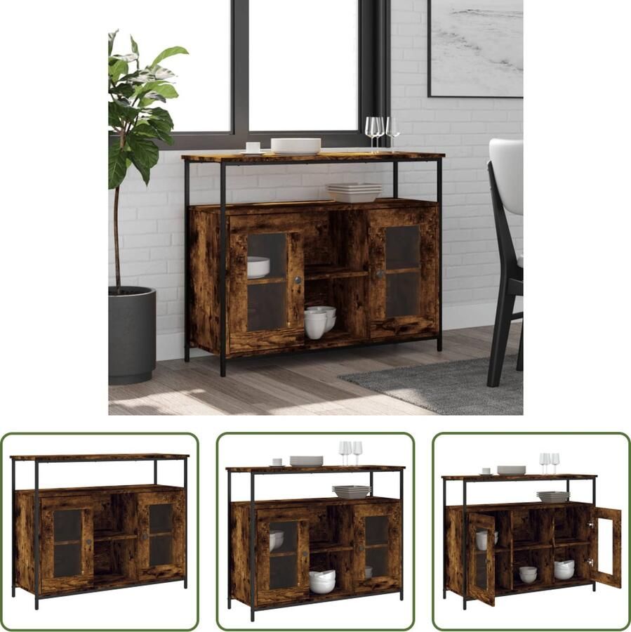The Living Store Dressoir Gerookt Eiken 100 x 35 x 80 cm Duurzaam bewerkt hout Voldoende opbergruimte Weergavefunctie Verstelbare poten