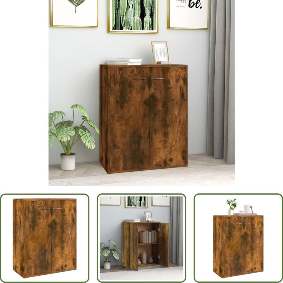 The Living Store Dressoir 60x30x75 cm bewerkt hout gerookt eikenkleurig Dressoir Kast Houten Meubels Gerookt Eiken Minimalistisch Design