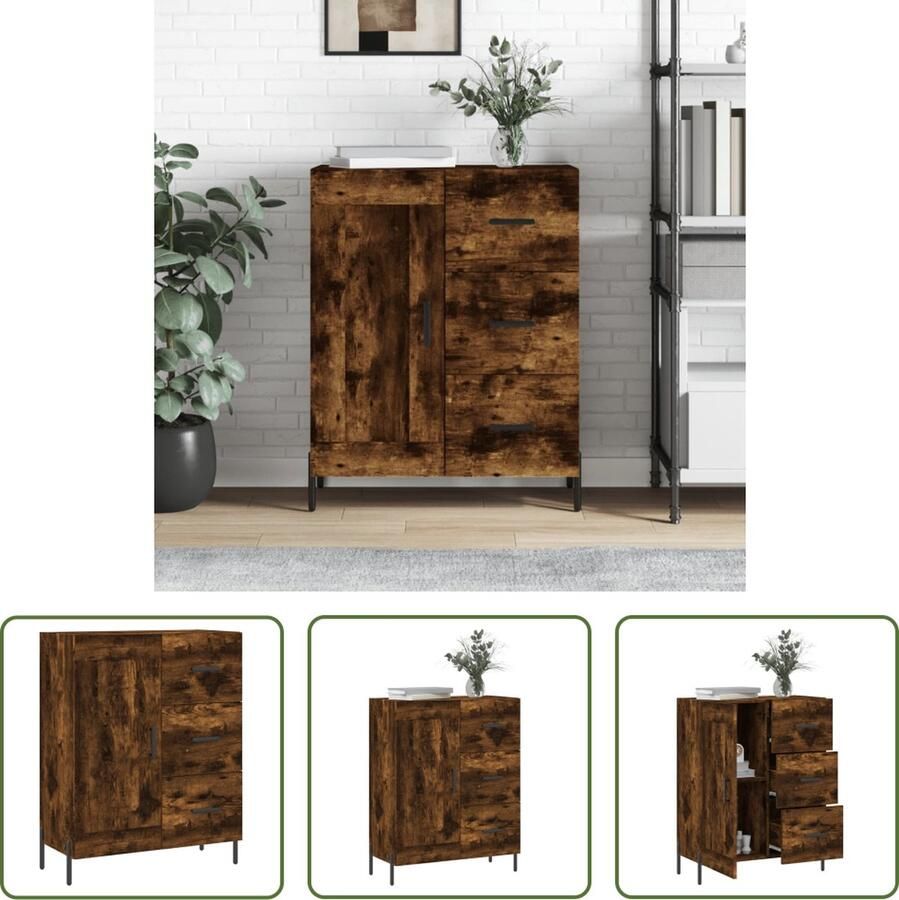 The Living Store Dressoir 69 5x34x90 cm bewerkt hout gerookt eikenkleurig Dressoir Opbergkast Houten Dressoir Vintage Dressoir Landelijk Dressoir