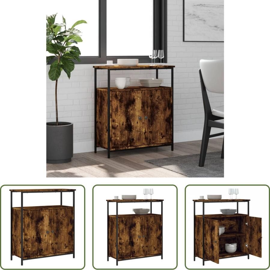 The Living Store Dressoir 70x30x80 cm bewerkt hout gerookt eikenkleurig Dressoir Kast Houten Dressoir Opbergkast Woonkamerdecoratie