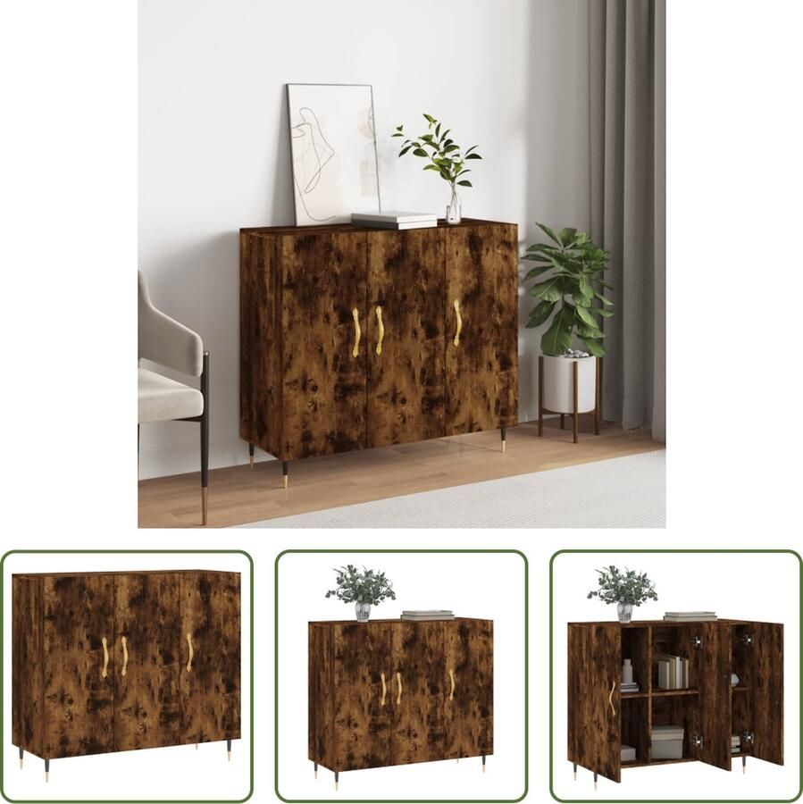 The Living Store Dressoir 90x34x80 cm bewerkt hout gerookt eikenkleurig Dressoir Houten Dressoir Vintage Dressoir Landelijk Dressoir Industrieel Dressoir - Foto 2