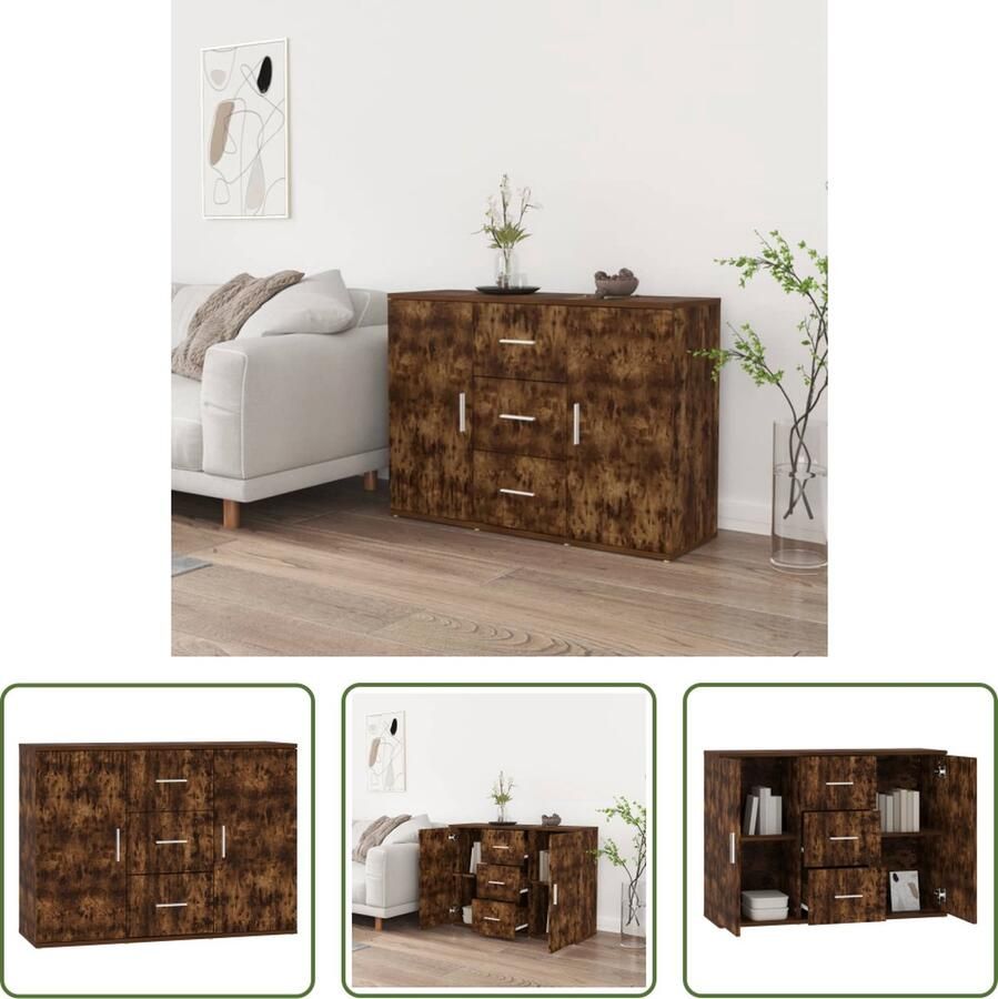 VidaXL Dressoir 91x29 5x65 cm bewerkt hout gerookt eikenkleurig Dressoir Houten Dressoir Bruine Dressoir Landelijk Dressoir Modern Dressoir