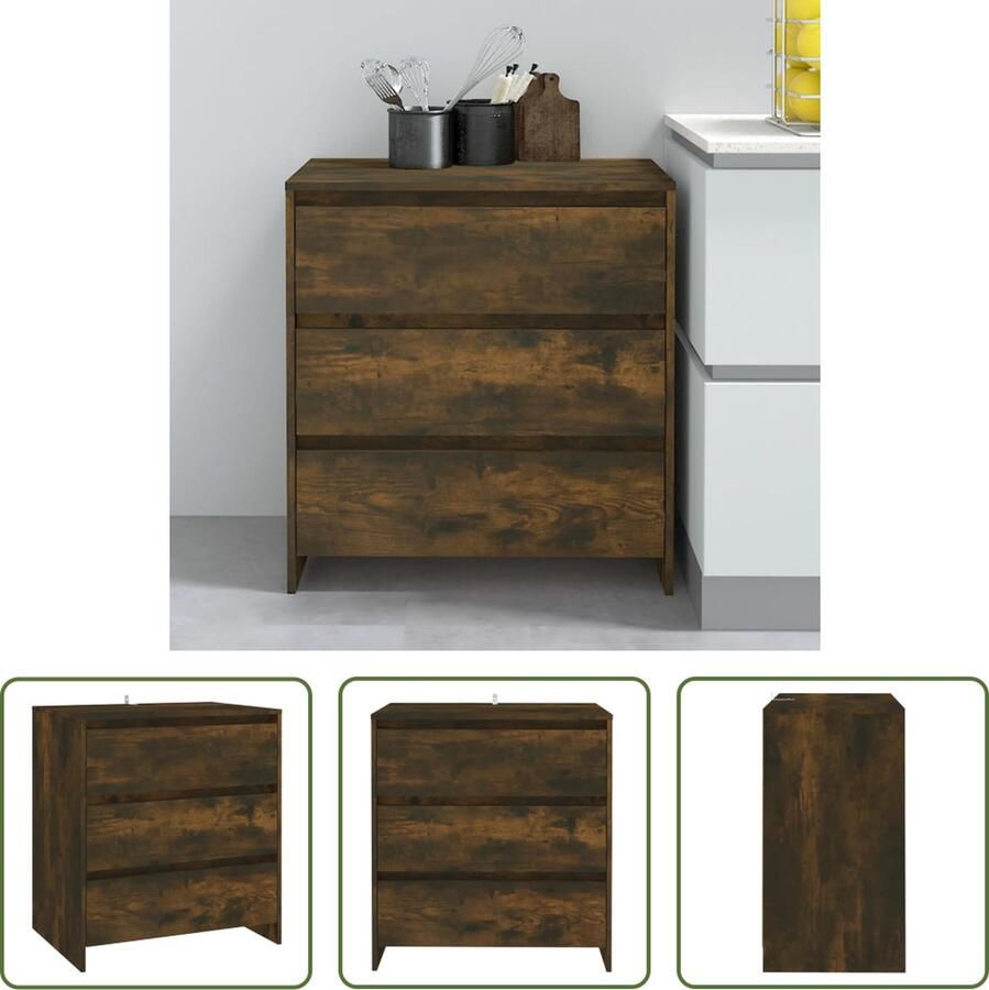 The Living Store Dressoir 70x41x75 cm bewerkt hout gerookt eikenkleurig Dressoir Kast Opbergkast Salontafel Houten Dressoir