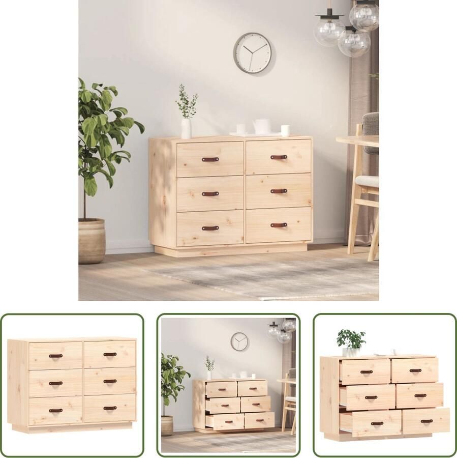 The Living Store Dressoir 100x40x75 cm massief grenenhout Dressoir Grenoble Hout Vintage Stijl Landelijke Woonkamer Opbergkasten