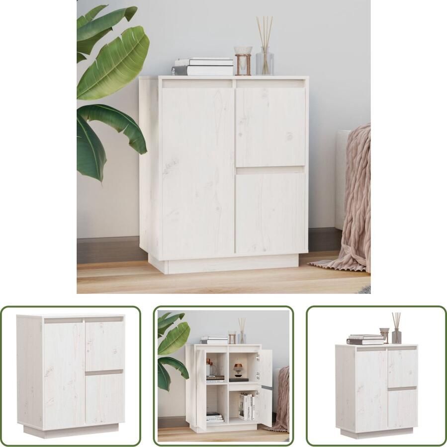 VidaXL Dressoir 60x34x75 cm massief grenenhout wit Dressoir Grenenhouten Kast Wit Dressoir Vintage Dressoir Salontafel