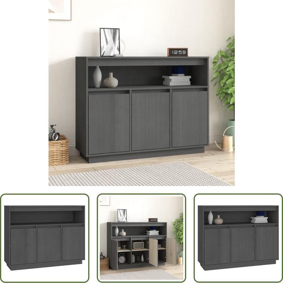 The Living Store Dressoir Grenenhout Grijs 104.5x34x80cm Klassiek