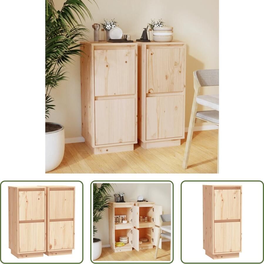 VidaXL Dressoirs 2 st 31 5x34x75 cm massief grenenhout Dressoirs Grenenhouten Meubilair Vintage Dressoir Landelijk Interieur Opbergmeubels